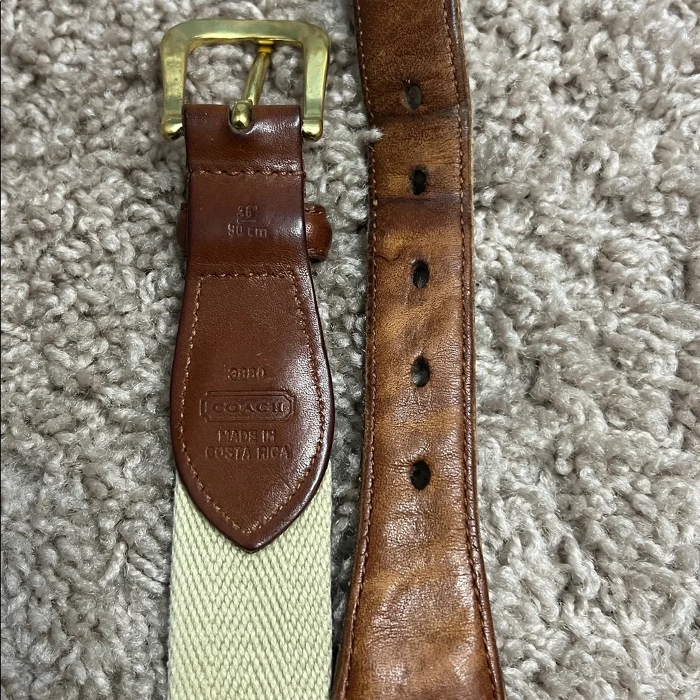 Coach Brown and Cream Leather Belt with Brass Buckle sz 36”